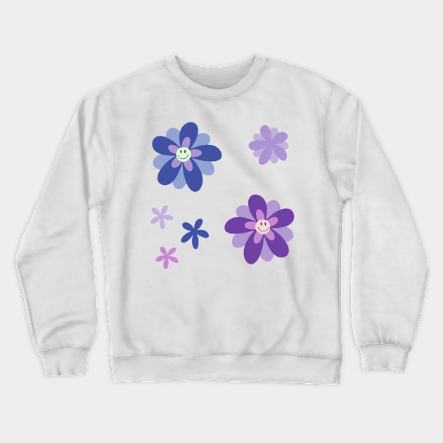 Bright and Cheerful Flower Smiley Face pack - blue Crewneck Sweatshirt by JuneNostalgia